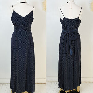 Vintage DBY Womens Polka Dot Maxi Dress Size 14 Retro Grunge Babydoll Tie Back